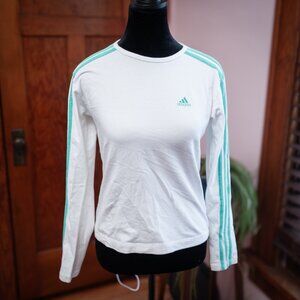 VTG Adidas Y2K 3 Stripe Long Sleeve Top S White Mint Baby Tee Streetwear RARE